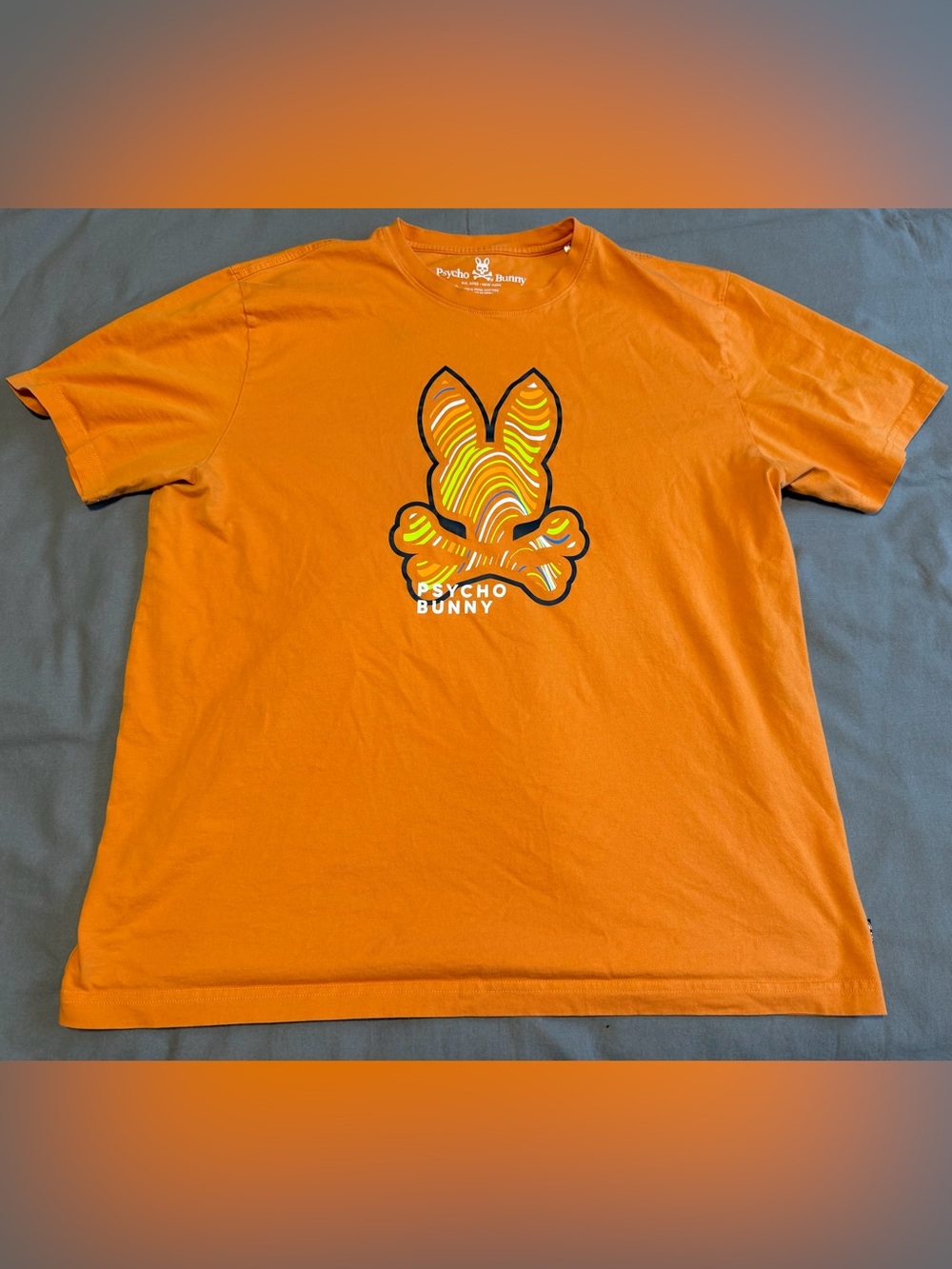 Psycho Bunny Shirt Mens 8 (2XL) Orange Big Logo Graphic Tee Pima Cotton Crewneck